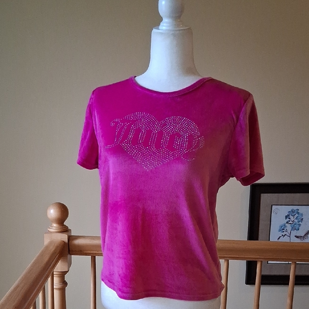 Juicy Couture Pink Fuchsia Velvet Tee with Heart Design